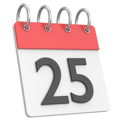 3D calendar. Day 25. Twenty-fifth day of the month. 3D illustration.