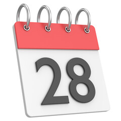3D calendar. Day 28. Twenty-eighth day of the month. 3D illustration.
