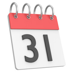 3D calendar. Day 31. Thirty-first day of the month. 3D illustration.