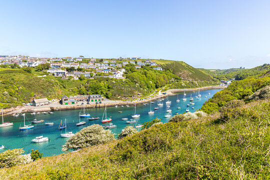 Solva Harbour in the estuary of the River Solva viewed from The Gribin at Solva in the Pembrokeshire Coast National Park, West Wales UK