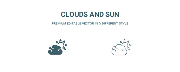 clouds and sun icon. Filled and line clouds and sun icon from weather collection. Outline vector isolated on white background. Editable clouds and sun symbol