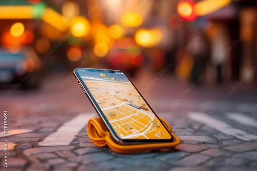 Poster phone navigation mobile direction map location gps position travel point. generative ai.