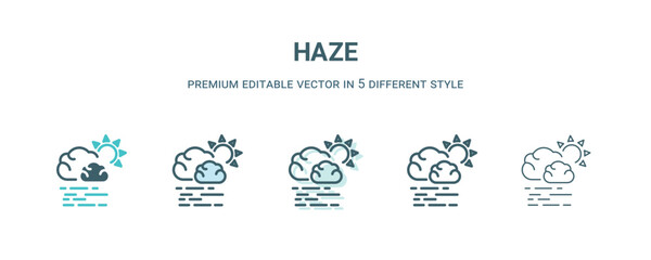 haze icon in 5 different style. Outline, filled, two color, thin haze icon isolated on white background. Editable vector can be used web and mobile