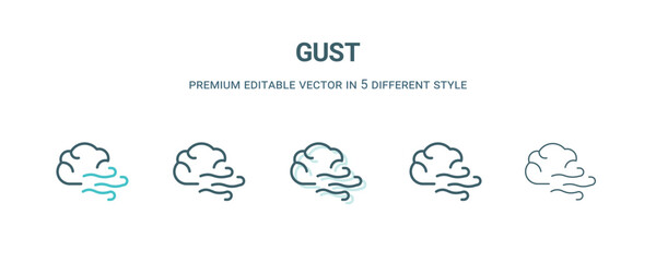 gust icon in 5 different style. Outline, filled, two color, thin gust icon isolated on white background. Editable vector can be used web and mobile