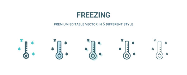 freezing icon in 5 different style. Outline, filled, two color, thin freezing icon isolated on white background. Editable vector can be used web and mobile