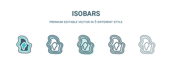 isobars icon in 5 different style. Outline, filled, two color, thin isobars icon isolated on white background. Editable vector can be used web and mobile