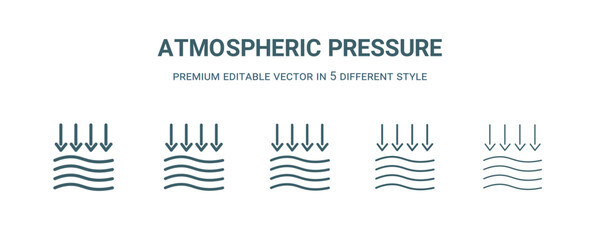 atmospheric pressure icon in 5 different style. Thin, light, regular, bold, black atmospheric pressure icon isolated on white background.
