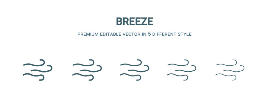 breeze icon in 5 different style. Thin, light, regular, bold, black breeze icon isolated on white background.