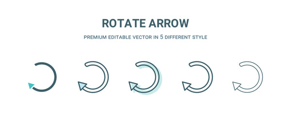 rotate arrow icon in 5 different style. Outline, filled, two color, thin rotate arrow icon isolated on white background. Editable vector can be used web and mobile