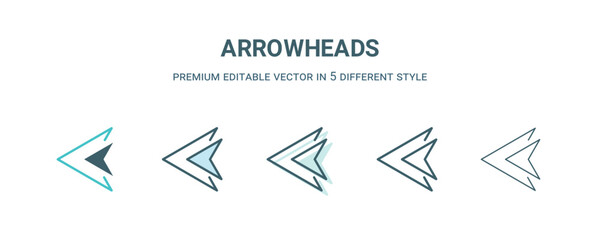 Naklejka premium arrowheads icon in 5 different style. Outline, filled, two color, thin arrowheads icon isolated on white background. Editable vector can be used web and mobile