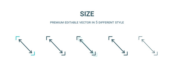 size icon in 5 different style. Outline, filled, two color, thin size icon isolated on white background. Editable vector can be used web and mobile