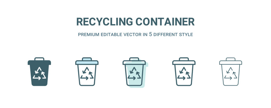 recycling container icon in 5 different style. Outline, filled, two color, thin recycling container icon isolated on white background. Editable vector can be used web and mobile