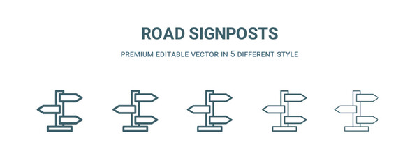 road signposts icon in 5 different style. Thin, light, regular, bold, black road signposts icon isolated on white background.