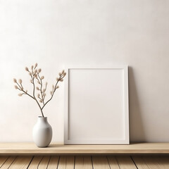 Frame mockup in minimalist decorated interior background, 3d render created using generative ai