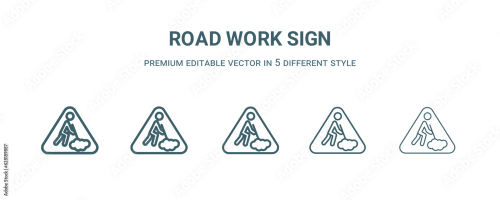 Wall mural road work sign icon in 5 different style. thin, light, regular, bold, black road work sign icon isol