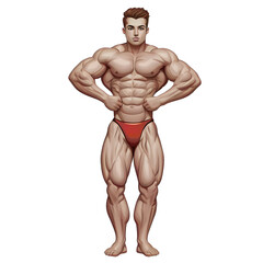 Bodybuilder man vector illustration, transparent png, Generative AI	