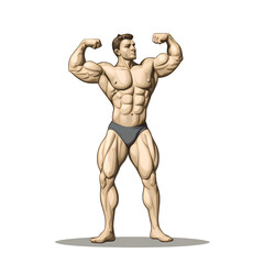 Fototapeta premium Bodybuilder man vector illustration, transparent png, Generative AI 