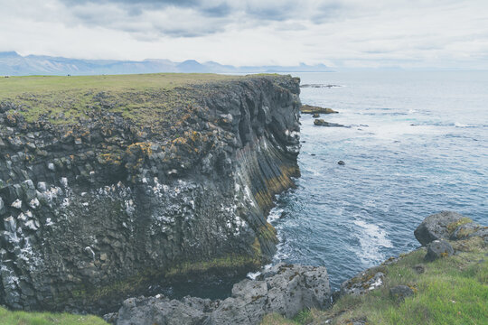 Beautiful basalt volcanic coastline in Arnarstapi Iceland on the Snaefellsnes Peninsula