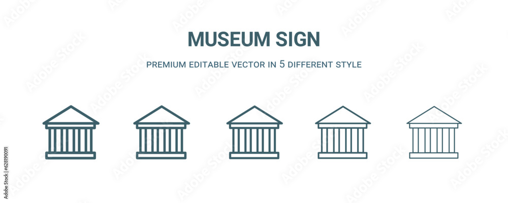 Sticker museum sign icon in 5 different style. thin, light, regular, bold, black museum sign icon isolated o