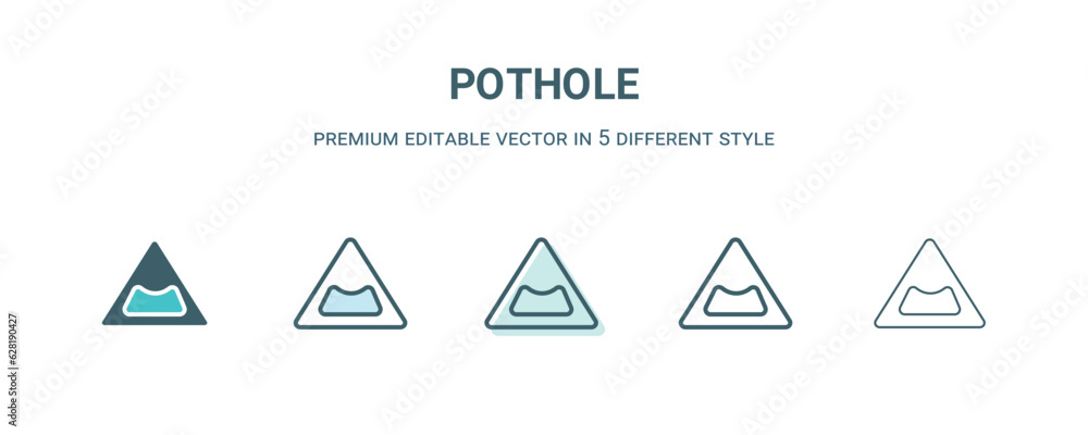 Canvas Prints pothole icon in 5 different style. Outline, filled, two color, thin pothole icon isolated on white background. Editable vector can be used web and mobile