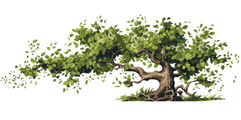 Fabulous magical tree with green leaves isolated on transparent background. Generative AI