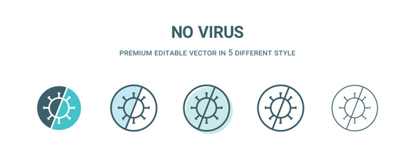 no virus icon in 5 different style. Outline, filled, two color, thin no virus icon isolated on white background. Editable vector can be used web and mobile