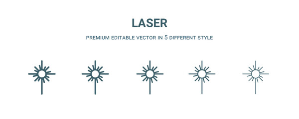 laser icon in 5 different style. Thin, light, regular, bold, black laser icon isolated on white background.