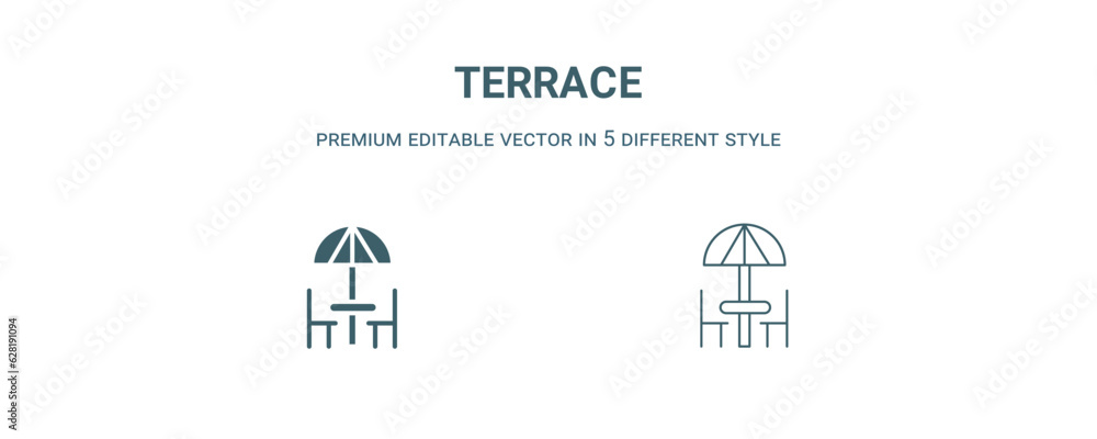 Poster terrace icon. Filled line terrace icon from summer collection. Outline vector isolated on white background. Editable terrace symbol