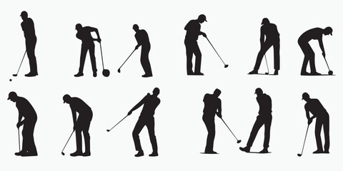 Fototapeta na wymiar Set of silhouette Golf player vector collection