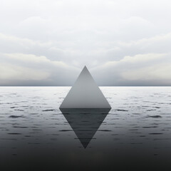 A pyramid floating in the sea