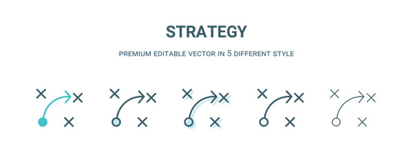 strategy icon in 5 different style. Outline, filled, two color, thin strategy icon isolated on white background. Editable vector can be used web and mobile