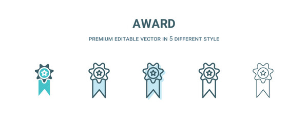 award icon in 5 different style. Outline, filled, two color, thin award icon isolated on white background. Editable vector can be used web and mobile