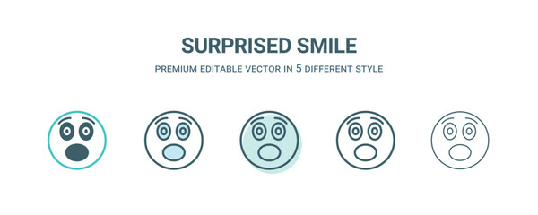 surprised smile icon in 5 different style. Outline, filled, two color, thin surprised smile icon isolated on white background. Editable vector can be used web and mobile