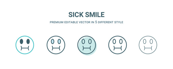 sick smile icon in 5 different style. Outline, filled, two color, thin sick smile icon isolated on white background. Editable vector can be used web and mobile