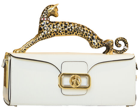 white leather Pencil Chat bag with rhinestones on handle by Lanvin Paris.Milan - Italy,27 July 2023