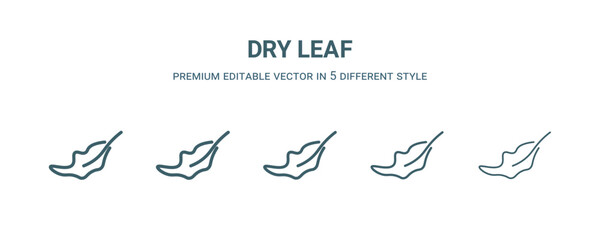 dry leaf icon in 5 different style. Thin, light, regular, bold, black dry leaf icon isolated on white background.