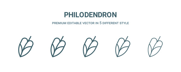 philodendron icon in 5 different style. Thin, light, regular, bold, black philodendron icon isolated on white background. © Abstract