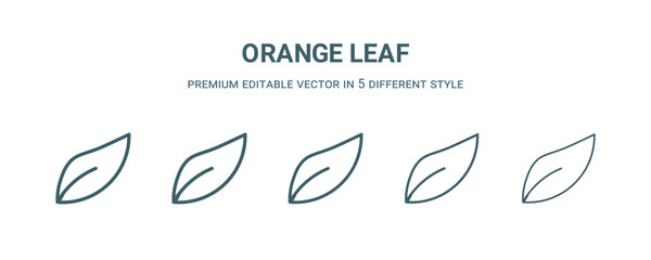 Obraz premium orange leaf icon in 5 different style. Thin, light, regular, bold, black orange leaf icon isolated on white background.