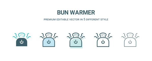 bun warmer icon in 5 different style. Outline, filled, two color, thin bun warmer icon isolated on white background. Editable vector can be used web and mobile