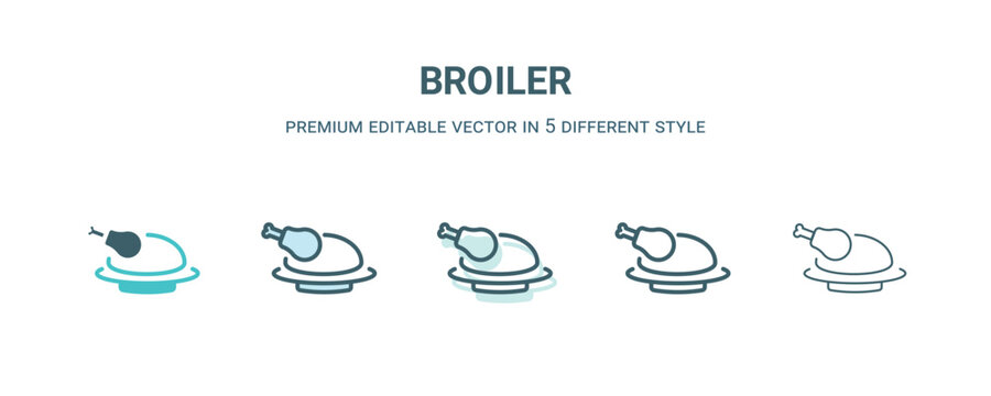 broiler icon in 5 different style. Outline, filled, two color, thin broiler icon isolated on white background. Editable vector can be used web and mobile