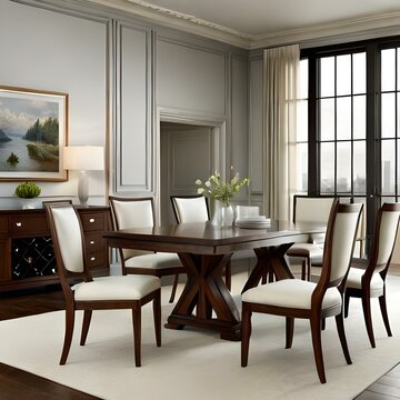 beautiful chairs tables dinning tables with chairs generative by AI technology