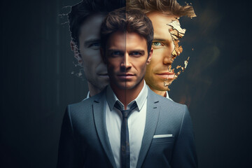 Businessman in split personality concept. High quality photo - obrazy, fototapety, plakaty