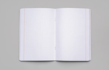 Blank copybook pages on grey background