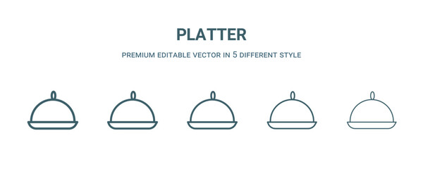 platter icon in 5 different style. Thin, light, regular, bold, black platter icon isolated on white background. Editable vector