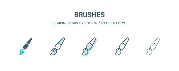 brushes icon in 5 different style. Outline, filled, two color, thin brushes icon isolated on white background. Editable vector can be used web and mobile