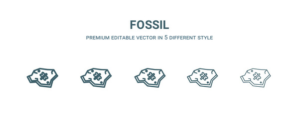 fossil icon in 5 different style. Thin, light, regular, bold, black fossil icon isolated on white background. Editable vector
