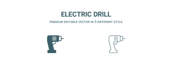 electric drill icon. Thin line electric drill icon from construction collection. Outline vector isolated on white background. Editable electric drill symbol can be used web and mobile