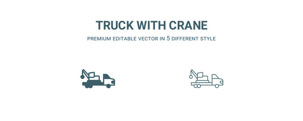 truck with crane icon. Thin line truck with crane icon from construction collection. Outline vector isolated on white background. Editable truck with crane symbol can be used web and mobile