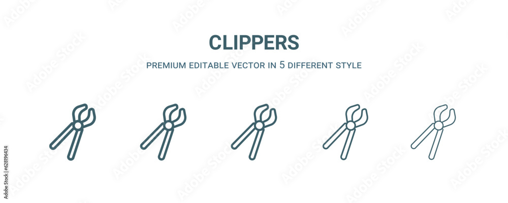 Sticker clippers icon in 5 different style.thin, light, regular, bold, black clippers icon isolated on white