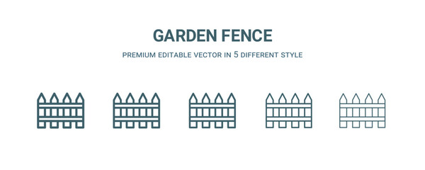 Fototapeta na wymiar garden fence icon in 5 different style.Thin, light, regular, bold, black garden fence icon isolated on white background. Editable vector